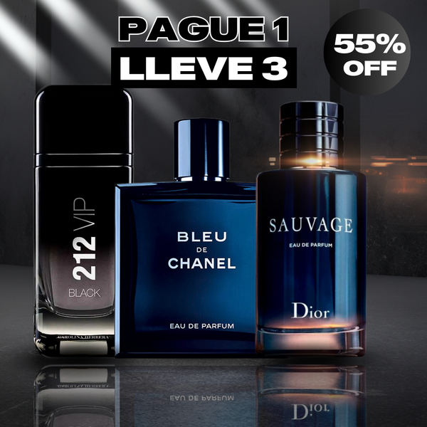Kit 3 Perfumes Masculinos Importados (Bleu de Chanel, Sauvage Dior y Black 212 VIP)